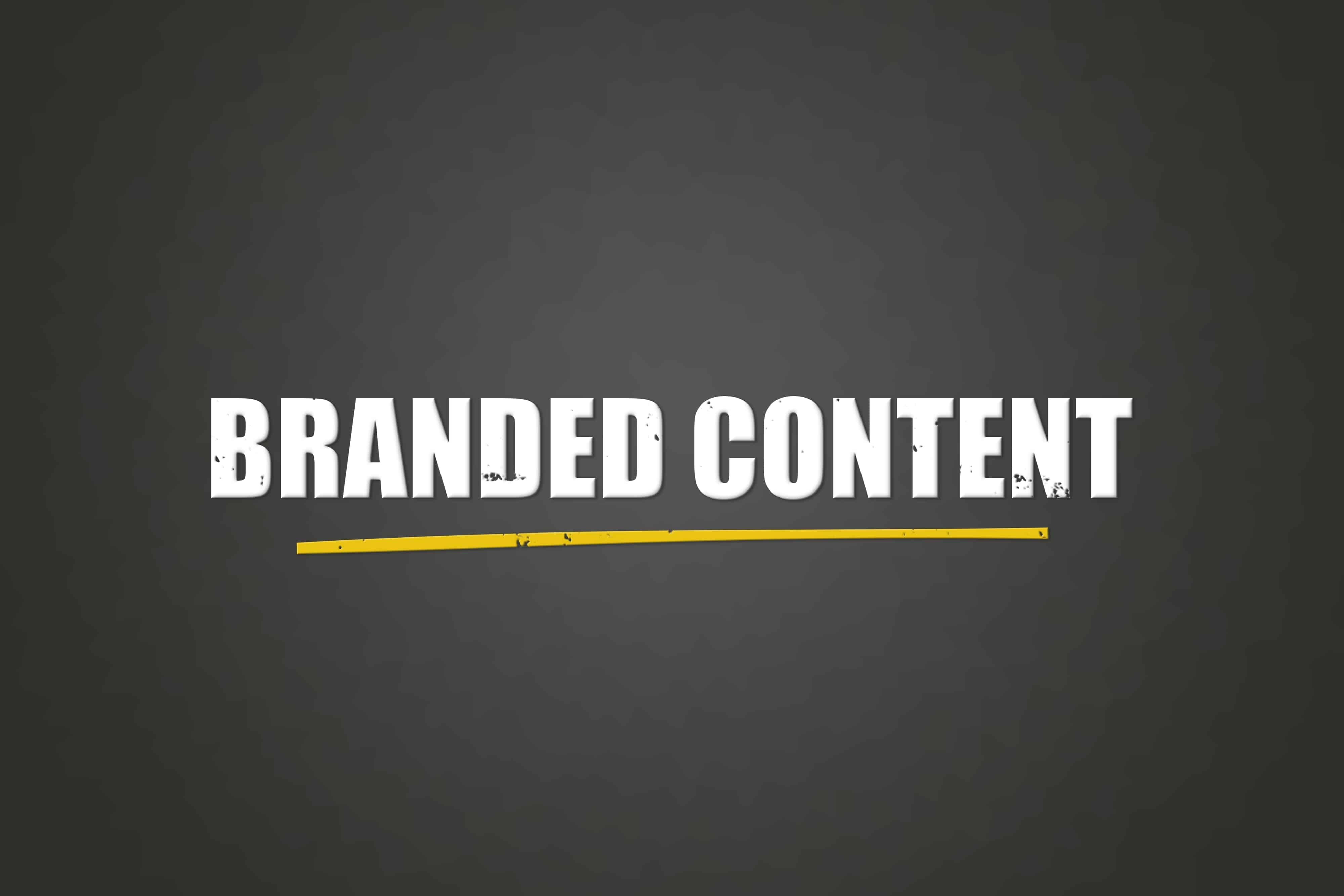 Branded Content. A blackboard with white text. Illustration with grunge text style.
