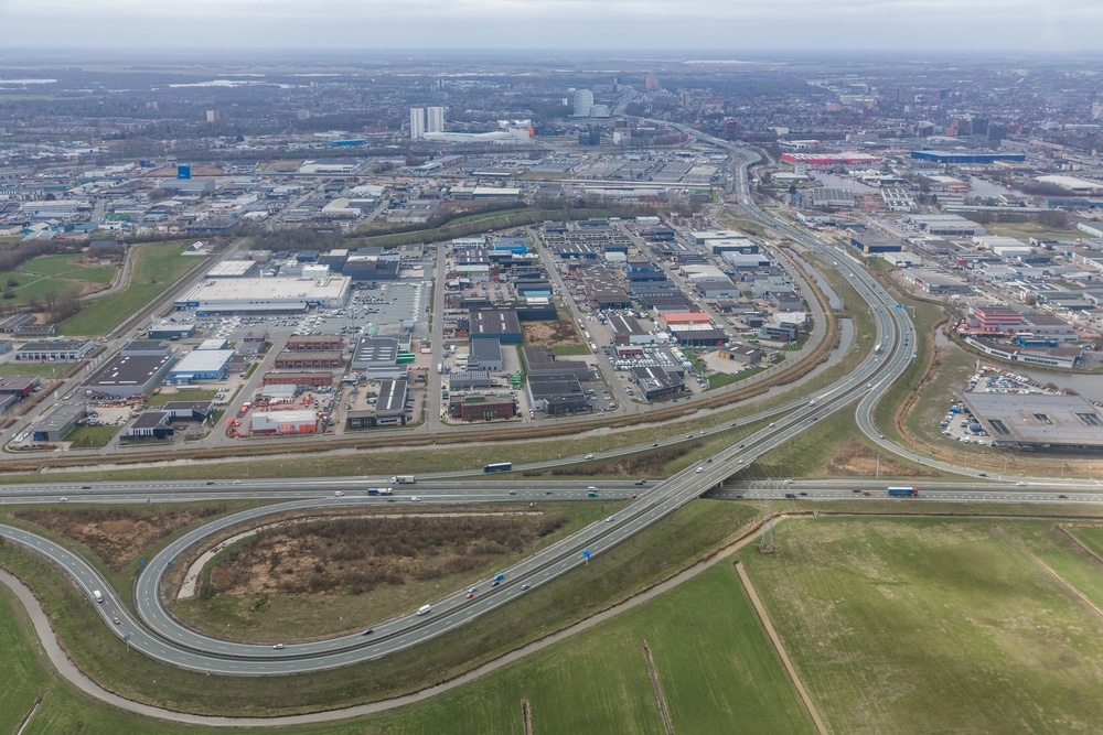 Luchtfoto van de Zuidelijke Ringweg in Groningen