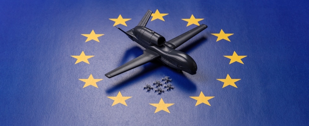 EU drone onbemande autonome technologie van spionage en aanvallen op de vijand, Europa verdediging tegen indringers