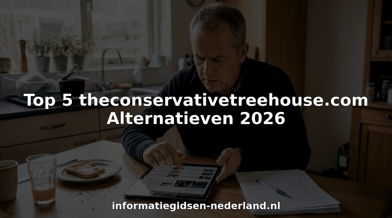 Een man zit aan de keukentafel en bladert op zijn tablet door verschillende nieuwssites om de actualiteit te vergelijken.