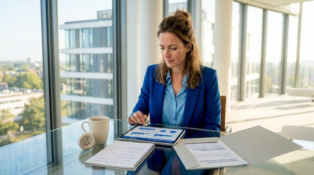 Ondernemer weegt investeringsmogelijkheden af aan de vergadertafel
