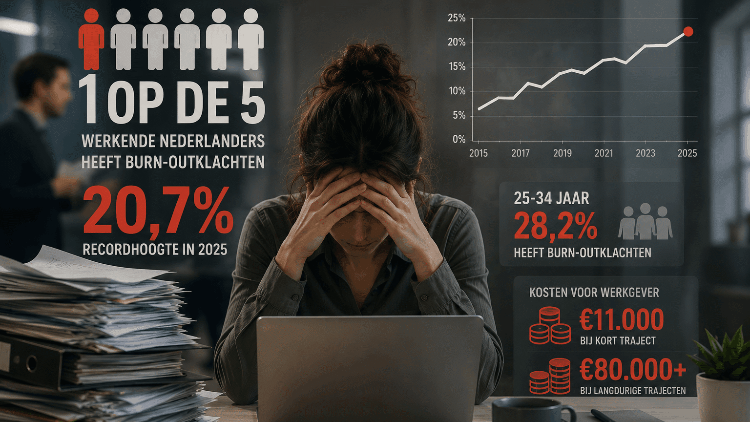 Het percentage werknemers met burn-outklachten