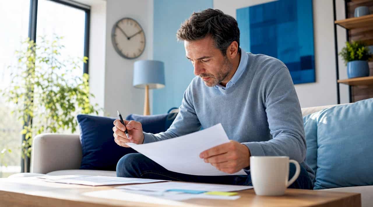 Een ondernemer neemt de financiële checklist zorgvuldig door om te controleren of alles op orde is.