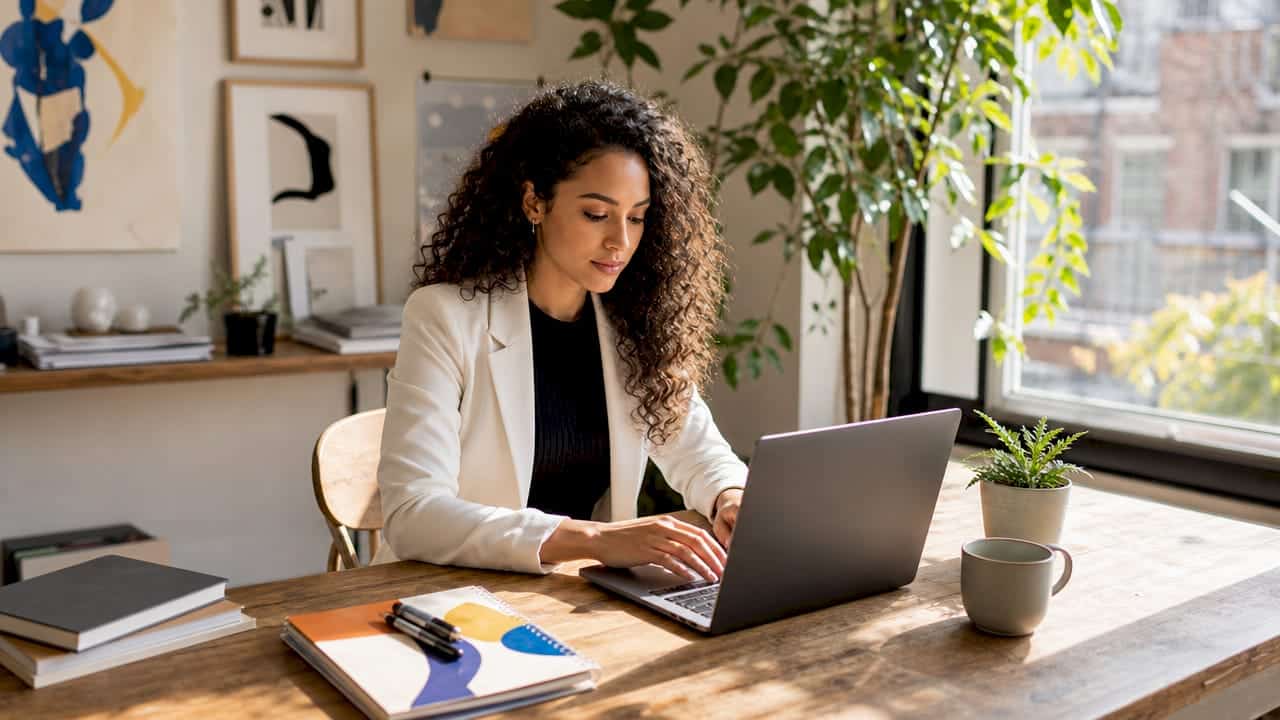 Een professional werkt zijn LinkedIn-profiel bij achter zijn bureau.