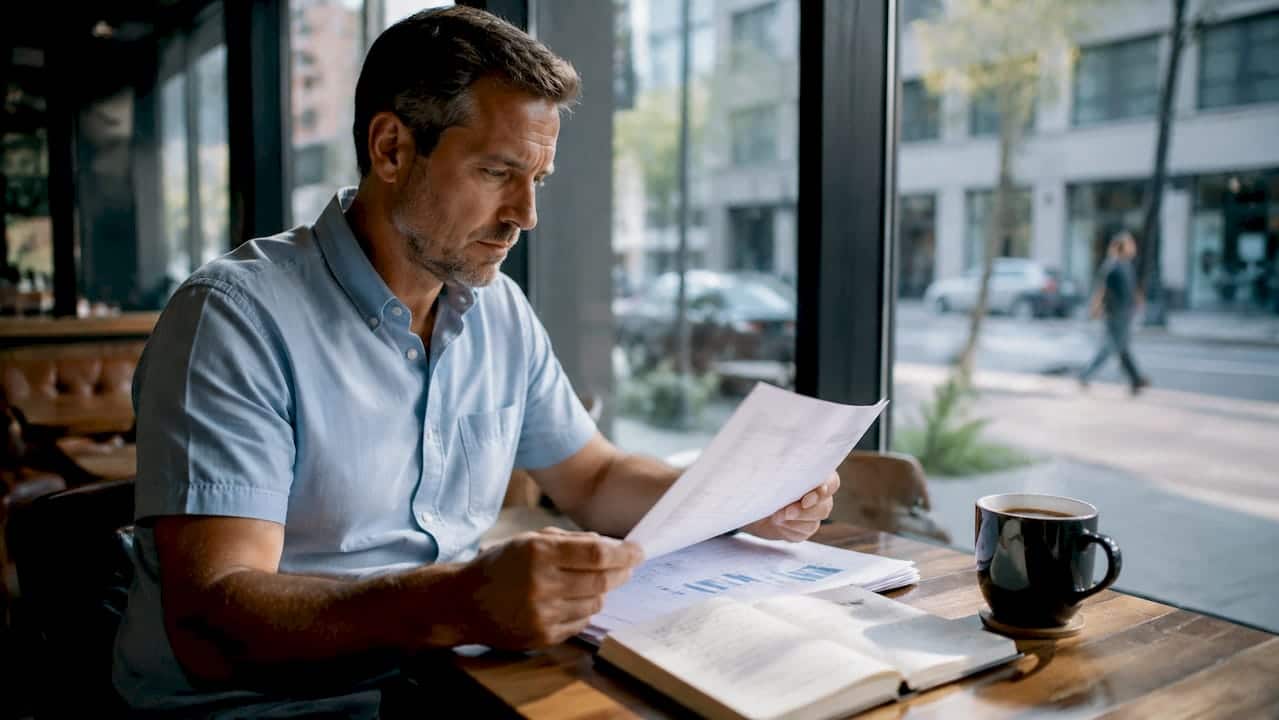 Een supply chain manager zit aan zijn bureau en bestudeert de nieuwste rapportages om het logistieke proces te optimaliseren.