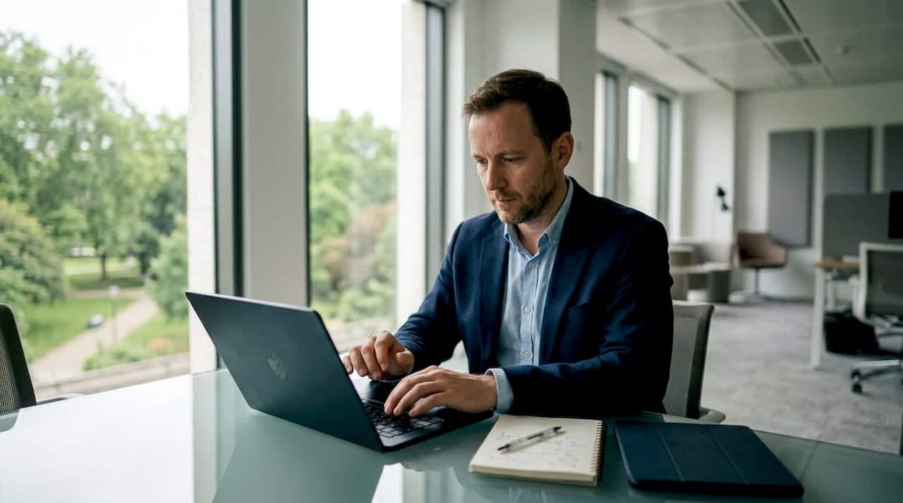 Een IT-manager die op kantoor bezig is met het ontwikkelen en implementeren van cloudoplossingen.