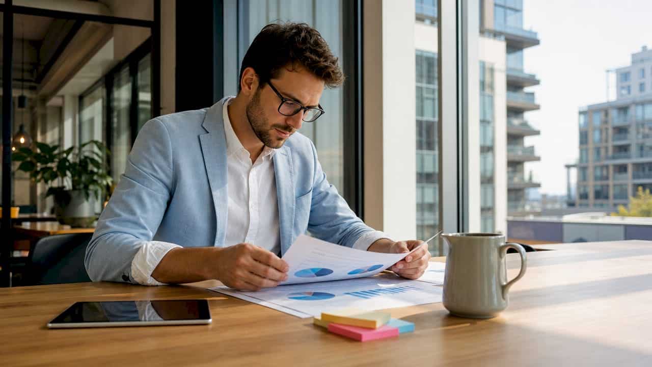 Een business analist die marktontwikkelingen grondig onder de loep neemt.