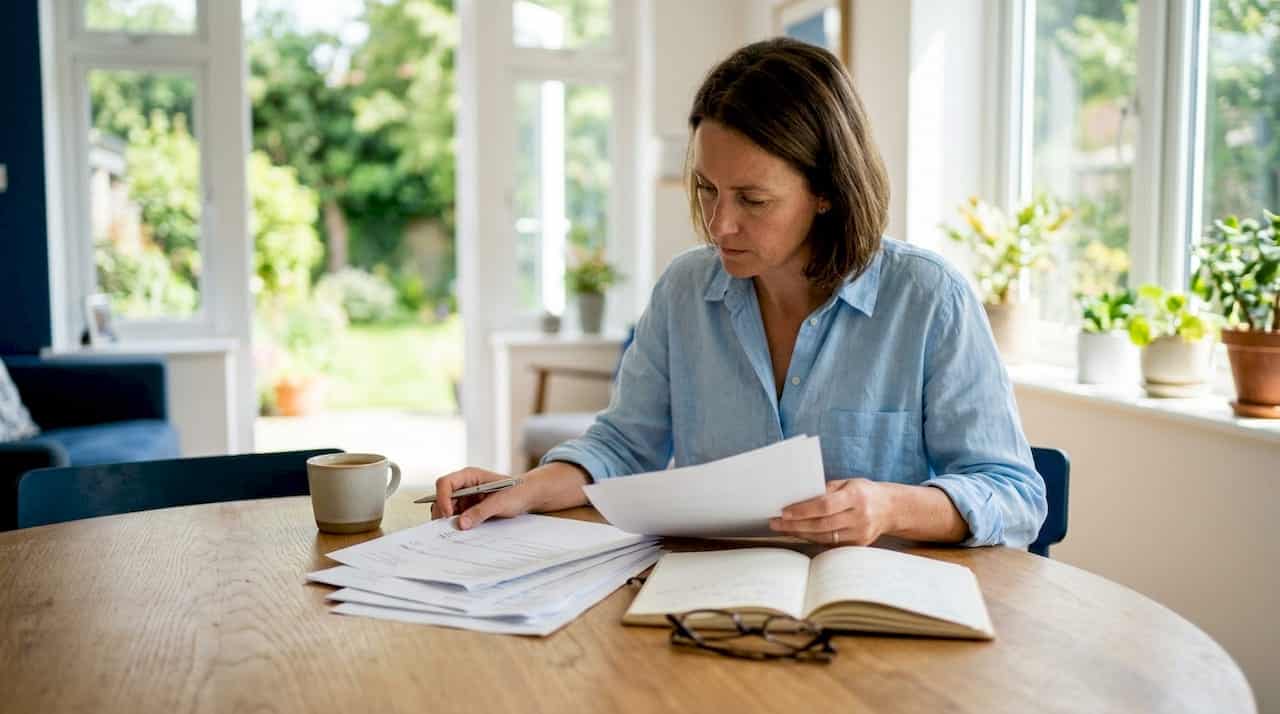 Een vrouwelijke ondernemer buigt zich over de financiële administratie.