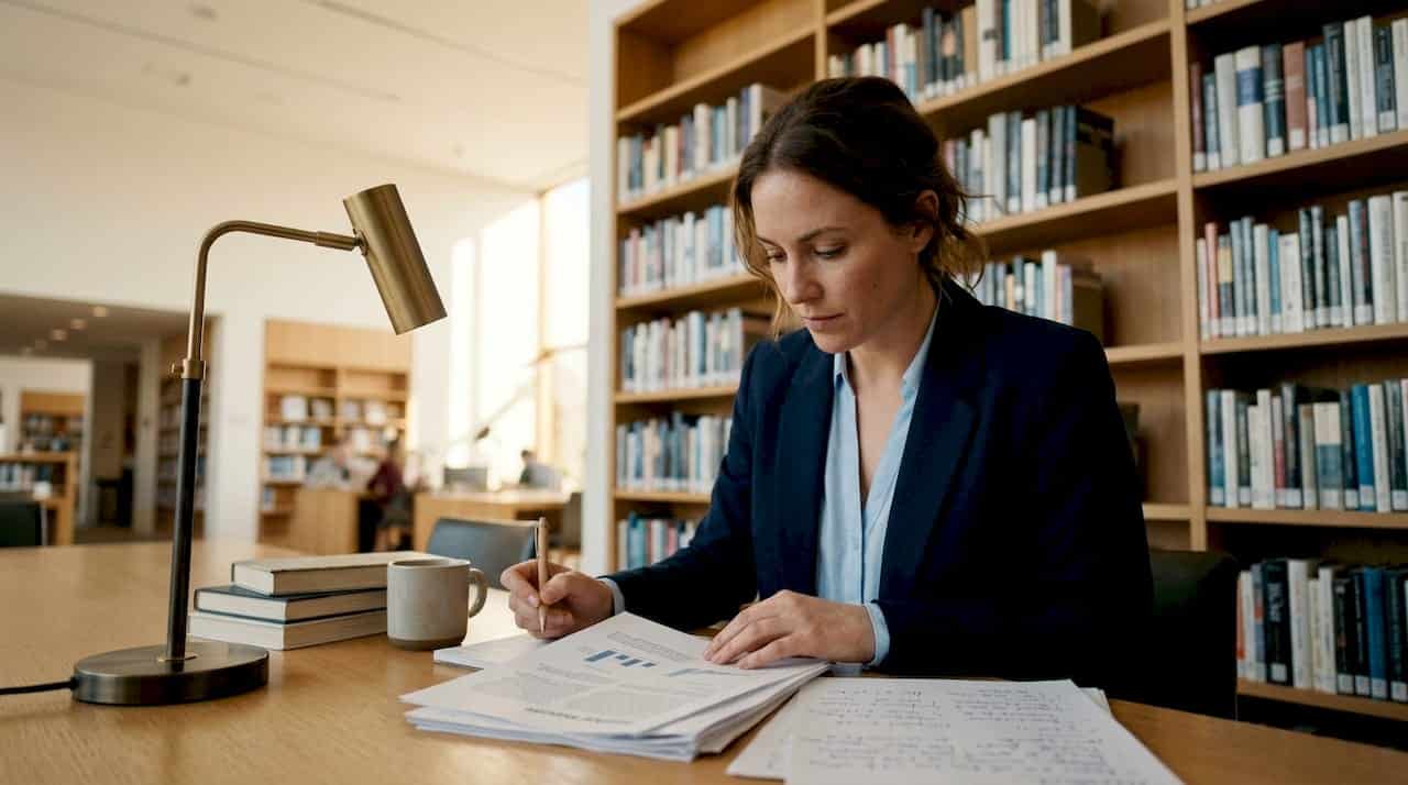 Een vrouwelijke ondernemer verdiept zich op kantoor in de nieuwste marktrapporten om haar bedrijf verder te laten groeien. Wat is marktanalyse?