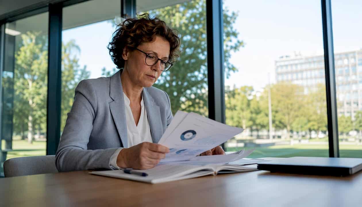 Een ambtenaar verdiept zich in documenten over de digitale strategie.